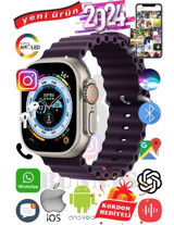 Bunnys Ultra Max 2024 Android GPS 49 mm Silikon Kordon Oval Unisex Akıllı Saat Mor + Kordon Hediye