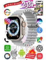 Bunnys Ultra Max 2024 Android GPS 49 mm Silikon Kordon Oval Unisex Akıllı Saat Gri + Kordon Hediye