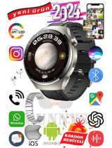 Bunnys HK8 Hero Android 46 mm Silikon Kordon Yuvarlak Erkek Akıllı Saat Siyah + Kordon Hediye