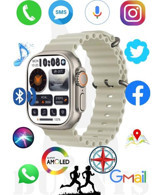 Rabbit Store Watch 8 Ultra Android GPS 49 mm Silikon Kordon Oval Unisex Akıllı Saat Krem