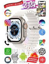 Bunnys Ultra Max 2024 Android GPS 49 mm Silikon Kordon Oval Unisex Akıllı Saat Beyaz + Kordon Hediye