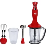 Fakir Lucina 1500 ml Plastik Hazneli Turbolu Çift Bıçaklı 4'lü Blender Seti Kırmızı