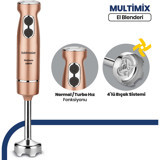 Goldmaster Multimix Turbolu 4 Bıçaklı Tekli El Blender Gold