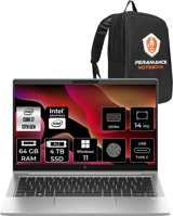 HP Elitebook 640 G10 8A571EA Harici Intel Iris Xe Graphics Eligible Intel Core i7 1355U 64 GB Ram 4 TB SSD 14 inç Full HD Windows 11 Home Laptop + Per4 Çanta