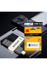 Kodak K273 USB 3.2 Usb Type-C 128 GB Flash Bellek Gri