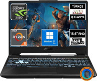 Asus Tuf Gaming A15 FA506NC-HN050A1 CNT016 Harici GeForce RTX 3050 AMD Ryzen 5 7535HS 16 GB Ram 512 GB SSD 15.6 inç Full HD Windows 11 Pro Oyuncu Laptop
