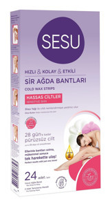 Sesu Hızlı & Kolay & Etkili Shea Yağı Hassas Ciltler 24 Adet Tüm Vücut Ağda Bandı