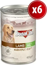 Bonacibo Kuzu Etli Jöleli Yetişkin Yaş Köpek Maması 400 gr 6'lı