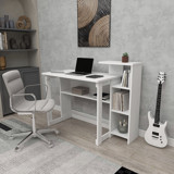 Enda Home Saye Kitaplıklı 92x50x106 cm Ahşap Gövdeli Ayaklı Beyaz-Beyaz Çalışma Masası