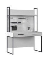 Almila Legend Moon Kitaplıklı 172x60x120 cm Ahşap Gövdeli Metal Ayaklı Beyaz Çalışma Masası