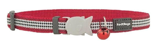 Red Dingo Fang It Desenli 12 mm Kırmızı Gezdirme Boyun Kedi Tasması