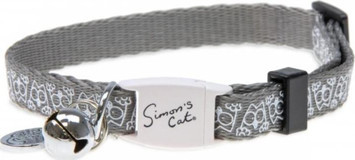 Karlie Kuş Desenli Simon's Cat 30cm x 10mm Zilli Düz Gri Ayarlanabilir Gezdirme Boyun Kedi Tasması