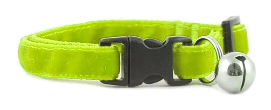 Markapet Kadife Dokulu 1.30 cm Zilli Neon Sarı Gezdirme Boyun Kedi Tasması