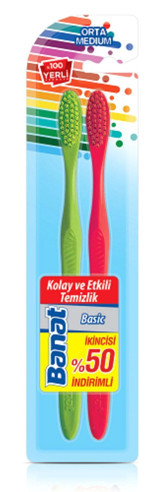 Banat Basic Orta Manuel Yetişkin Diş Fırçası Kırmızı-Yeşil