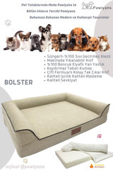 Pawiyans Bolster Yıkanabilir Büyük Irk İç Mekan Köpek Yatağı Bej