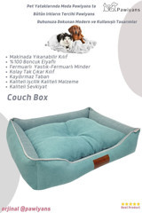 Pawiyans Couch Box Yıkanabilir Büyük Irk İç Mekan Köpek Yatağı Mavi-Turuncu