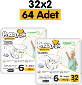 Paddlers Protection 6 Numara Göbek Oyuntulu Cırtlı Bebek Bezi 2x32 Adet