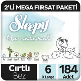 Sleepy Bio Natural 6 Numara Organik Göbek Oyuntulu Cırtlı Bebek Bezi 184 Adet