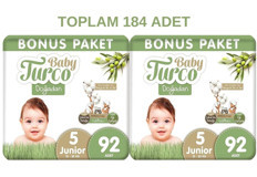 Baby Turco Doğadan 5 Numara Organik Göbek Oyuntulu Cırtlı Bebek Bezi 2x92 Adet