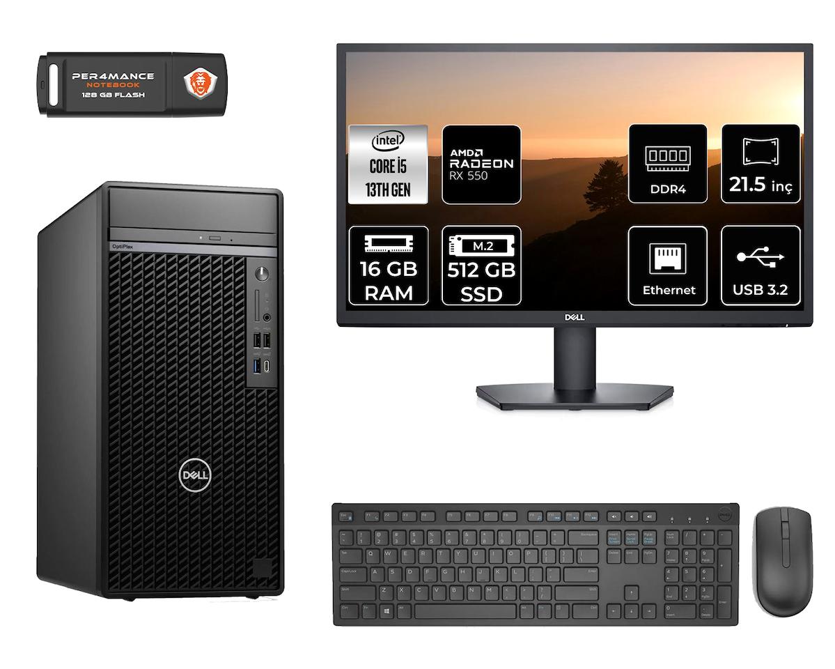 Dell Optiplex 7010 MNO7010D162 Harici Radeon RX 550 Intel Core i5 13500 16 GB Ram 512 GB SSD Tower FreeDos 21.5 inç Monitörlü Masaüstü Oyuncu Bilgisayarı