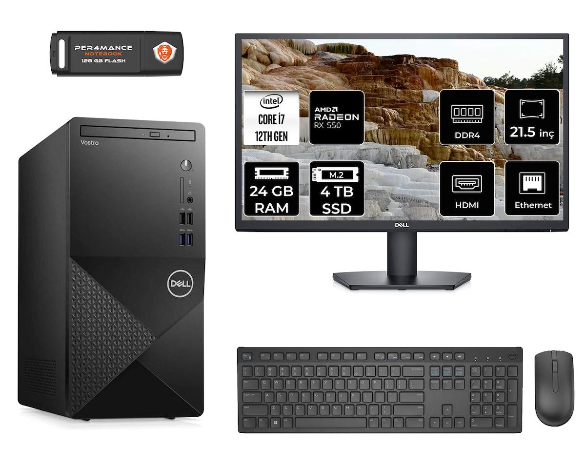 Dell Vostro 3910 MN753910D175 Harici Radeon RX 550 Intel Core i7 12700 24 GB Ram 4 TB SSD Tower FreeDos 21.5 inç Monitörlü Masaüstü Oyuncu Bilgisayarı