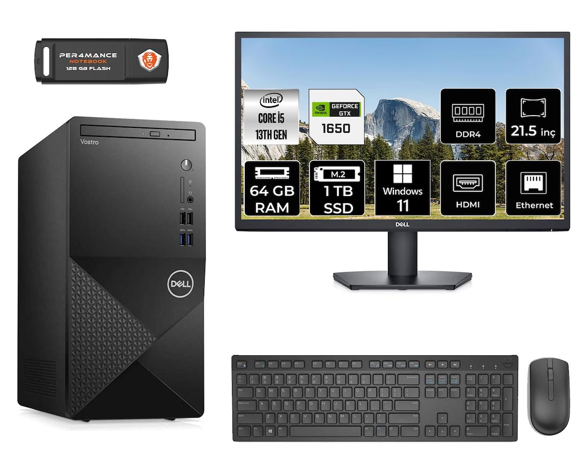 Dell Vostro 3020 MN4603020D698 Harici GeForce GTX 1650 Intel Core i5 13400 64 GB Ram 1 TB SSD Tower Windows 11 Home 21.5 inç Monitörlü Masaüstü Oyuncu Bilgisayarı