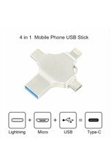 Baychip 4 In 1 BYL25 Şifreli Çift Taraflı USB 3.0 Lightning Usb Type-C Usb Micro-B 32 GB Flash Bellek Gri