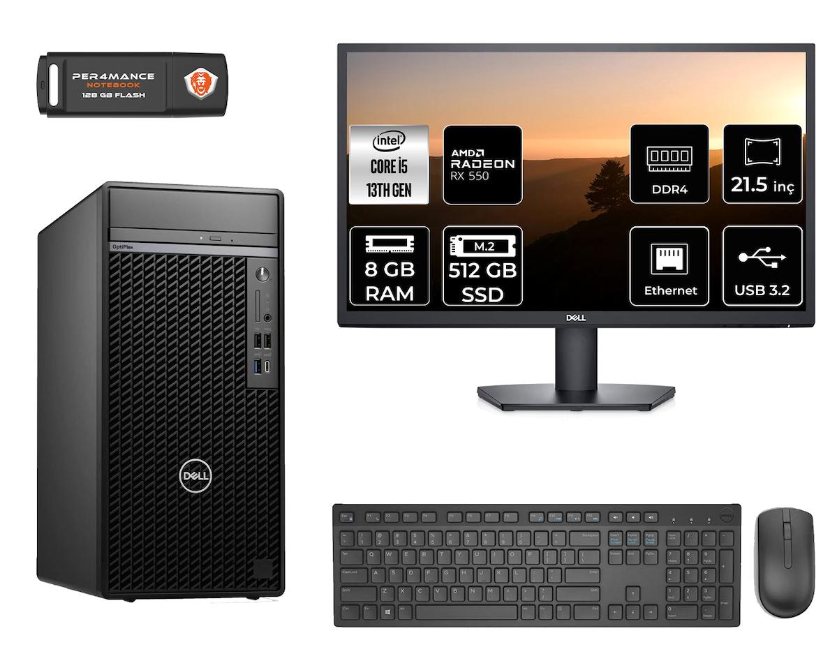 Dell Optiplex 7010 MNO7010D152 Harici Radeon RX 550 Intel Core i5 13500 8 GB Ram 512 GB SSD Tower FreeDos 21.5 inç Monitörlü Masaüstü Oyuncu Bilgisayarı