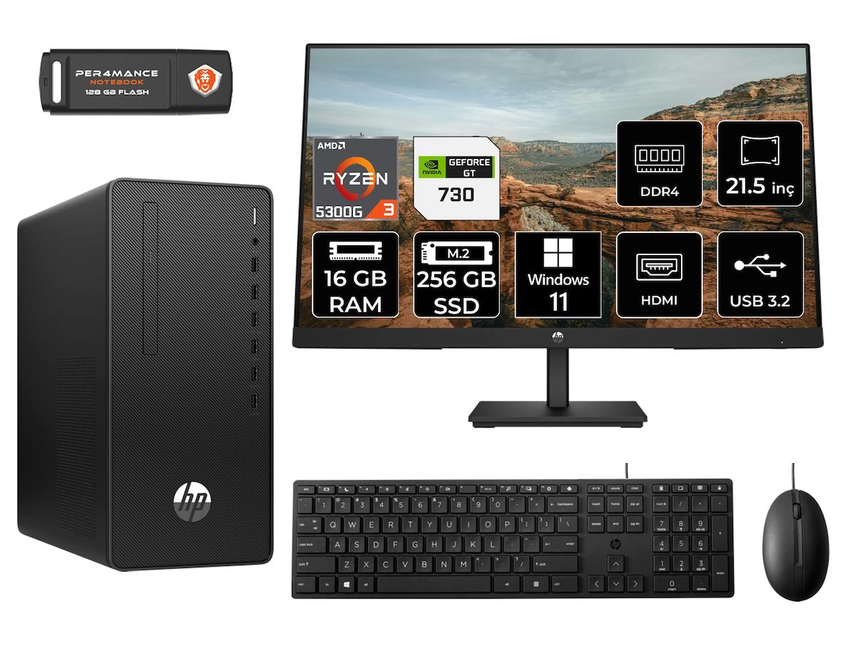Hp Pro 295 G9 MA13EAD361 Harici GeForce GT 730 AMD Ryzen 3 5300G 16 GB Ram 256 GB SSD Tower Windows 11 Home 21.5 inç Monitörlü Masaüstü Oyuncu Bilgisayarı