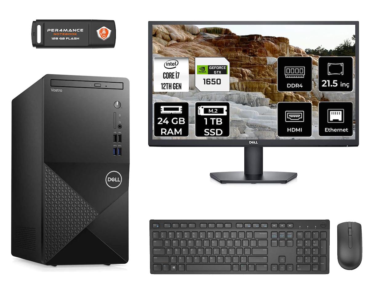 Dell Vostro 3910 MN753910D623 Harici GeForce GTX 1650 Intel Core i7 12700 24 GB Ram 1 TB SSD Tower FreeDos 21.5 inç Monitörlü Masaüstü Oyuncu Bilgisayarı