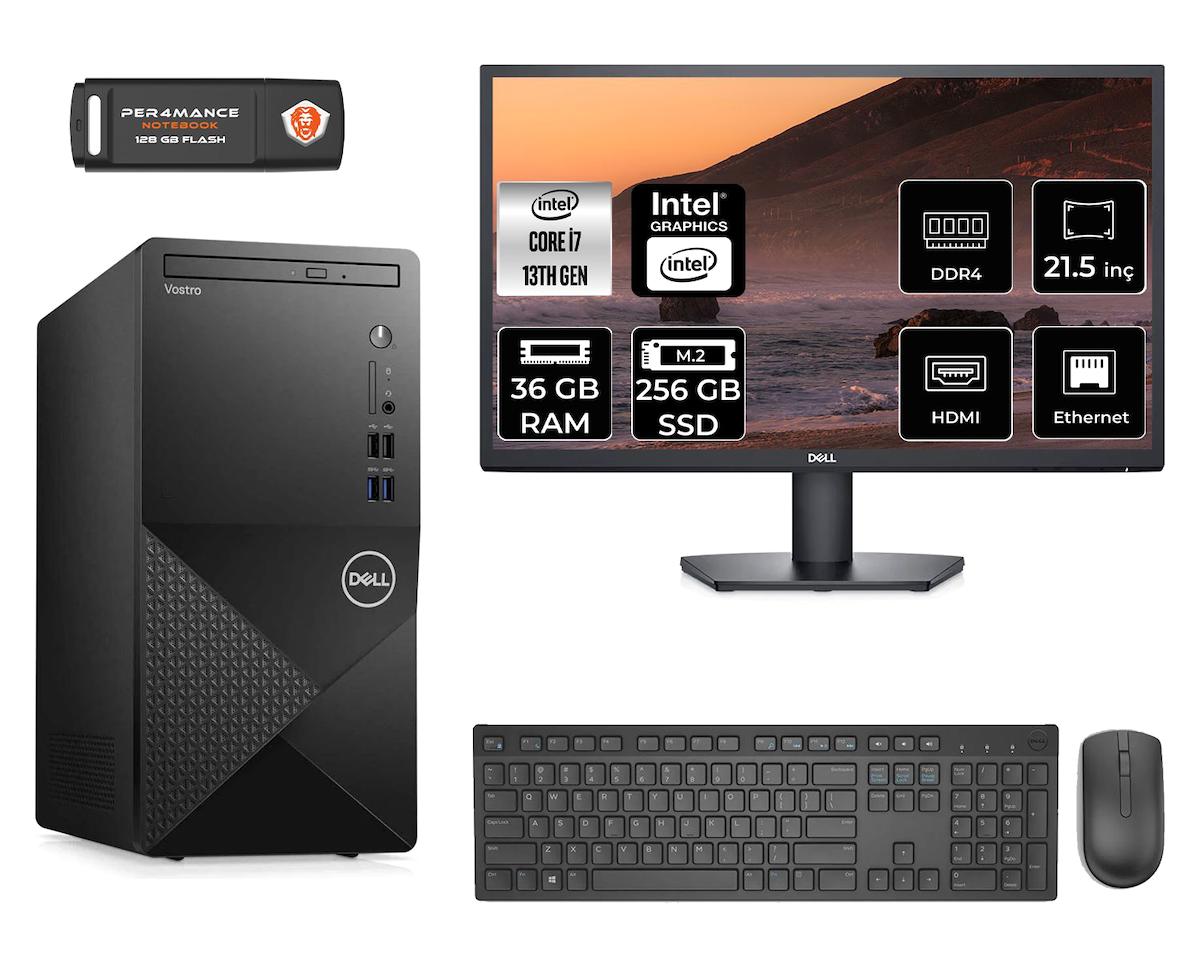 Dell Vostro 3020 MN3020D031 Dahili Intel UHD Graphics 770 Intel Core i7 13700 36 GB Ram 256 GB SSD Tower FreeDos 21.5 inç Monitörlü Masaüstü Bilgisayar