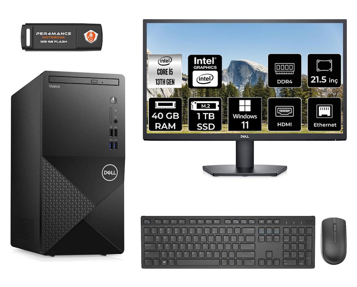 Dell Vostro 3020 MN30201D088 Dahili Intel UHD Graphics 730 Intel Core i5 13400 40 GB Ram 1 TB SSD Tower Windows 11 Home 21.5 inç Monitörlü Masaüstü Bilgisayar