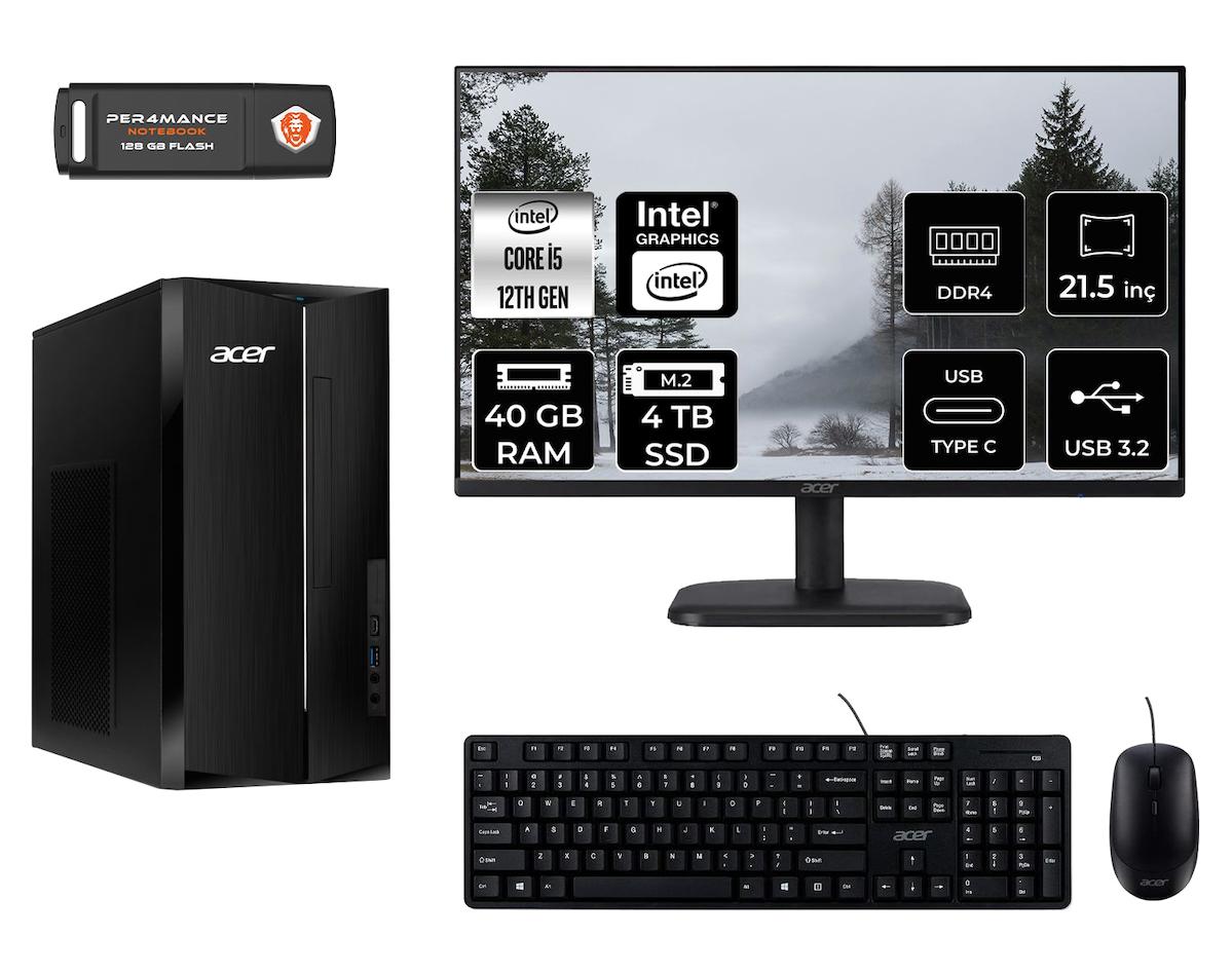 Acer Aspire TC1760 MDT005D040 Dahili Intel UHD Graphics 730 Intel Core i5 12400 40 GB Ram 4 TB SSD Tower FreeDos 21.5 inç Monitörlü Masaüstü Bilgisayar