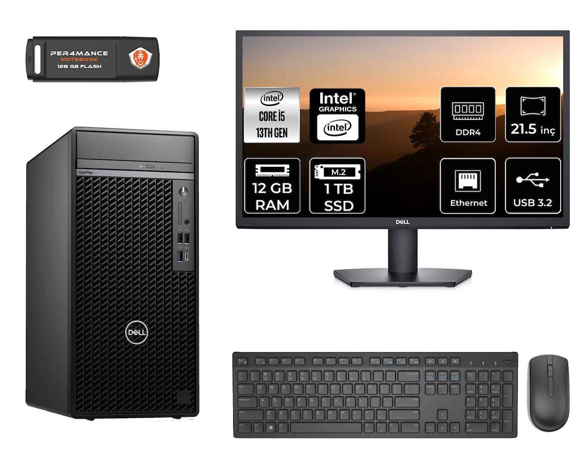 Dell Optiplex 7010 MNO7010D008 Dahili Intel UHD Graphics 770 Intel Core i5 13500 12 GB Ram 1 TB SSD Tower FreeDos 21.5 inç Monitörlü Masaüstü Bilgisayar