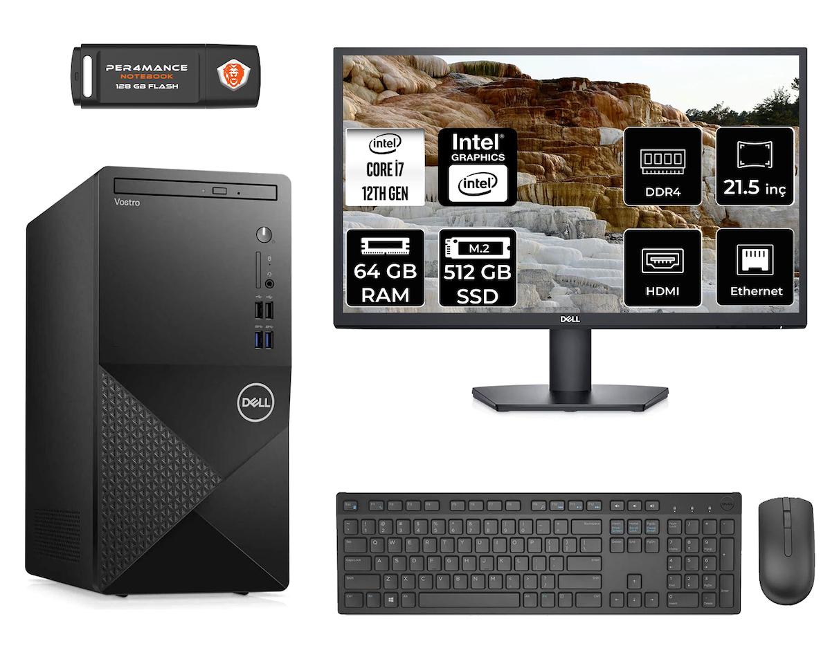 Dell Vostro 3910 MN75983910D047 Dahili Intel UHD Graphics 770 Intel Core i7 12700 64 GB Ram 512 GB SSD Tower FreeDos 21.5 inç Monitörlü Masaüstü Bilgisayar