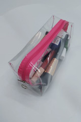 Togin Pembe Düz PVC Büyük Boy Seyahat Makyaj Çantası