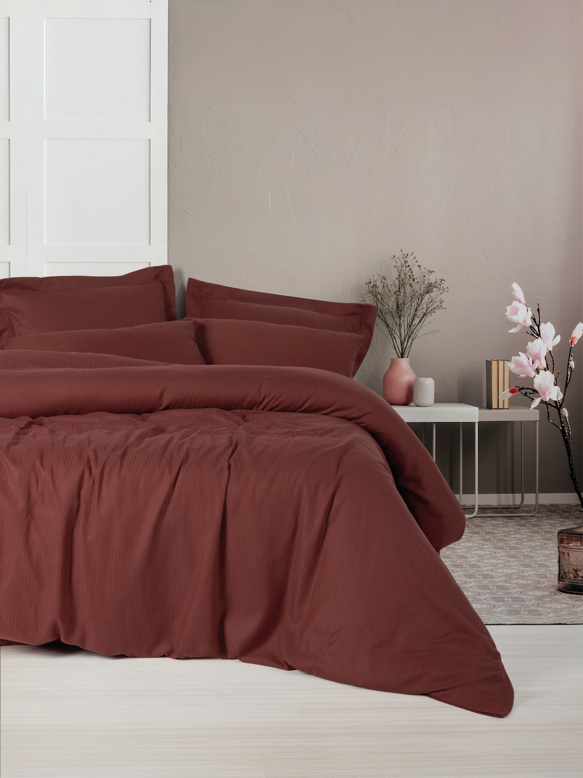 Cotton Box Craft 4 Mevsim 200x220 cm Çarşaflı Çift Kişilik Nevresim Takımı Bordo