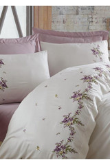 Dantela Nisa 4 Mevsim 200x220 cm Çarşaflı Çift Kişilik Nevresim Takımı Beyaz-Mor