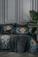 Cotton Box Palace 4 Mevsim 200x220 cm Çarşaflı Çift Kişilik Nevresim Takımı Siyah