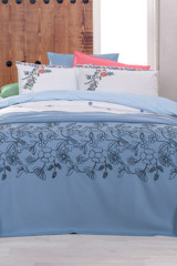 Sarev Eva Mia 4 Mevsim 200x220 cm Çarşaflı Çift Kişilik Nevresim Takımı Mavi