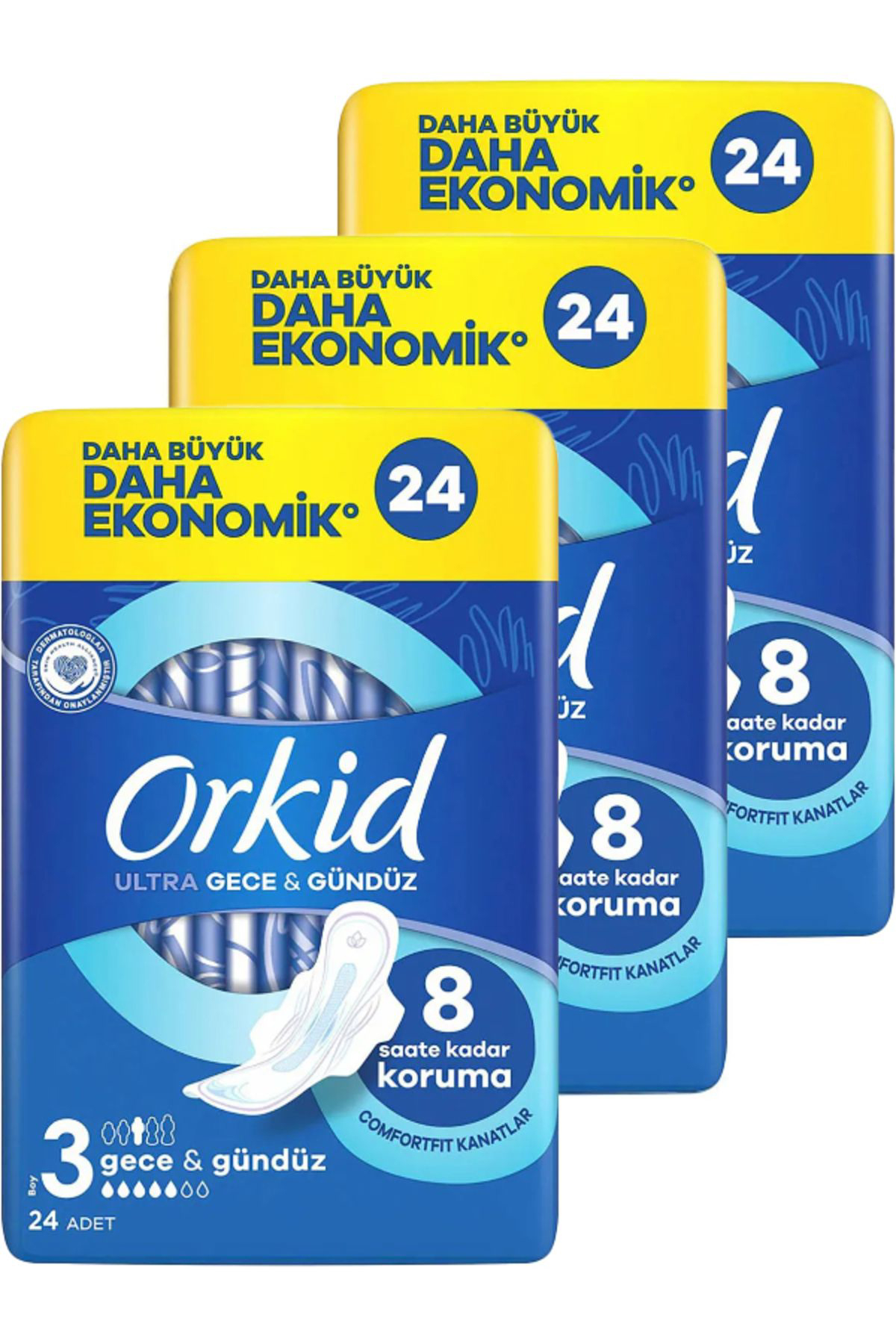 Orkid Ultra Gece & Gündüz İnce 24'lü Hijyenik Ped 3 Adet