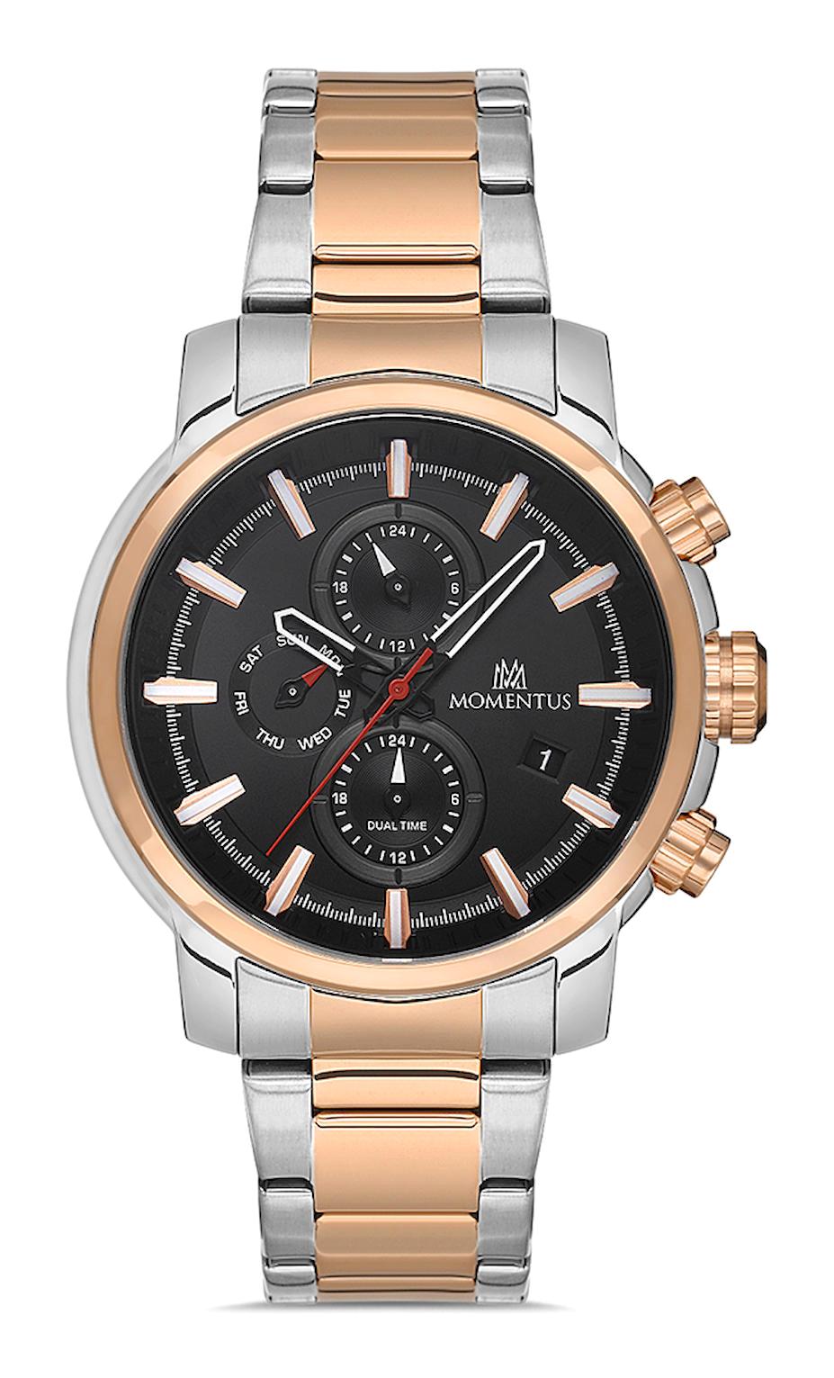 Momentus CC302T-04SR Takvimli 44 mm Gri-Rose Gold Çelik Kordon Analog Erkek Kol Saati