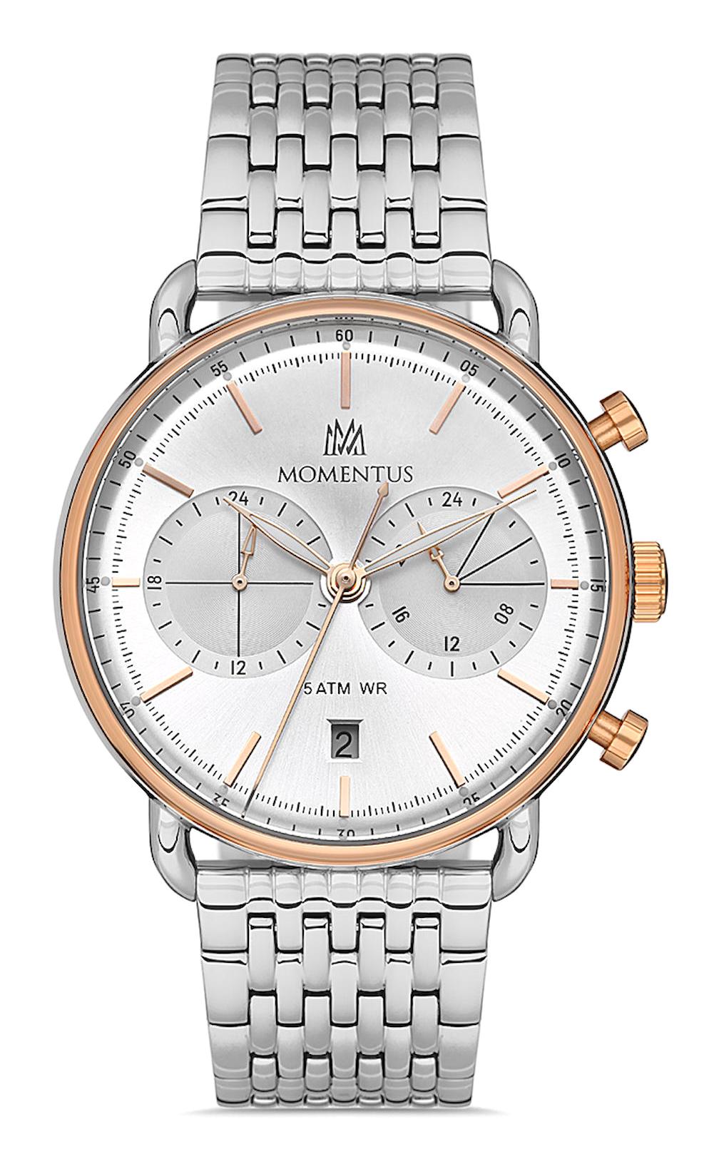 Momentus CC285T-02SR Takvimli 44 mm Çelik Kordon Analog Erkek Kol Saati