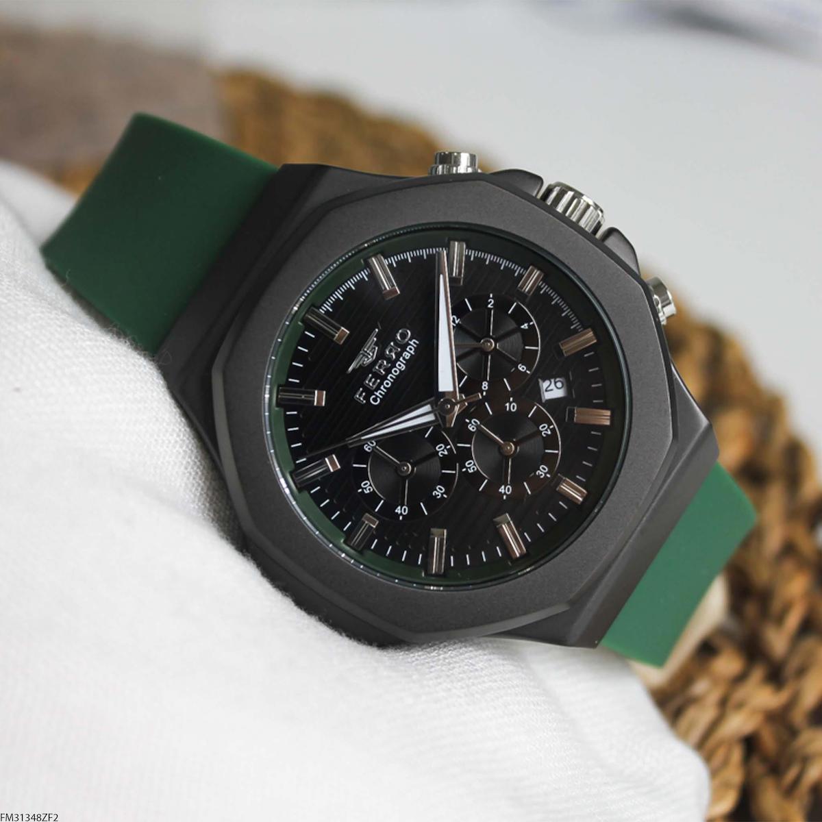 Ferro FM31348ZF2 Takvimli 47 mm Yeşil Silikon Kordon Analog Erkek Kol Saati