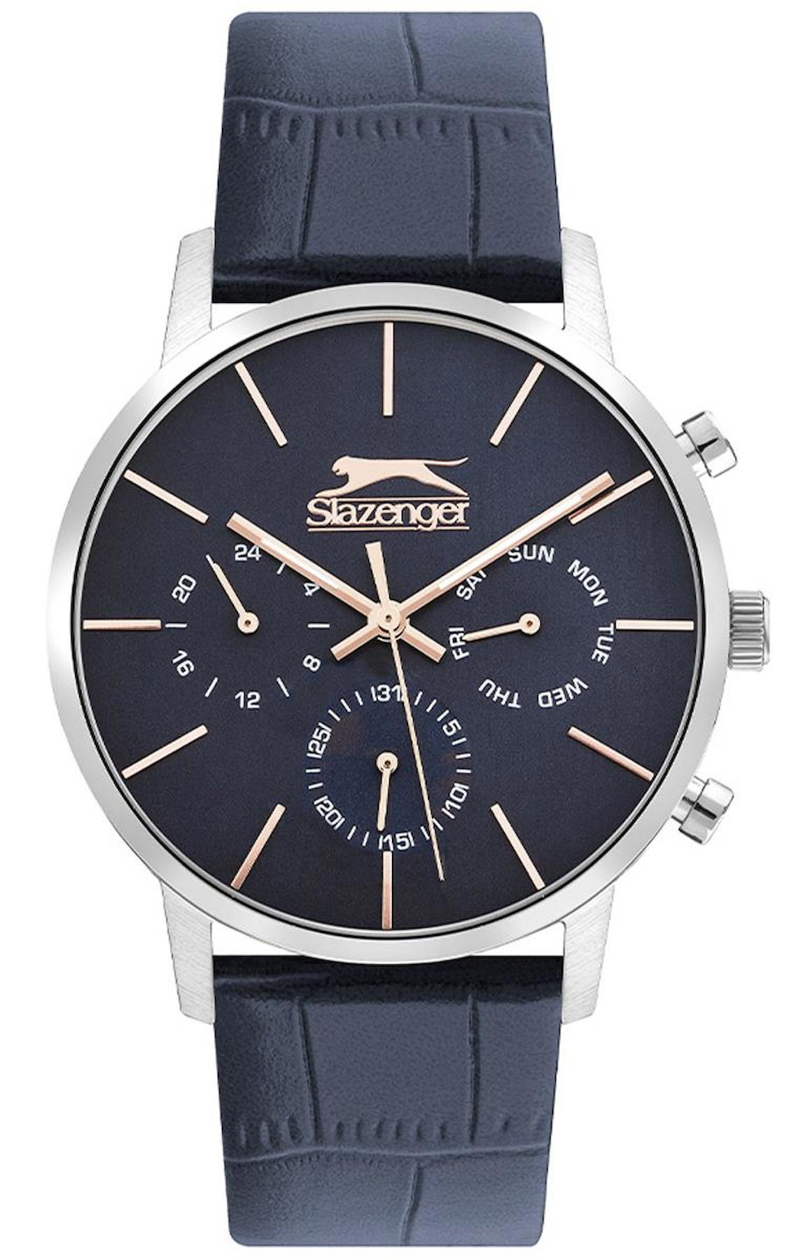 Slazenger SL.09.2198.2.02 Takvimli 43 mm Lacivert Deri Kordon Analog Erkek Kol Saati