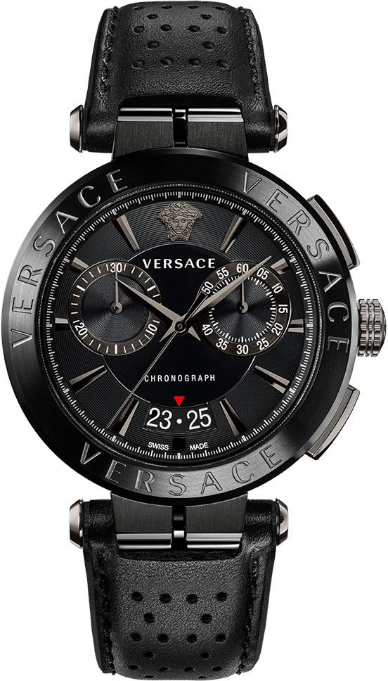 Versace VRSCVE1D01420 Takvimli 45 mm Siyah Deri Kordon Analog Kol Saati