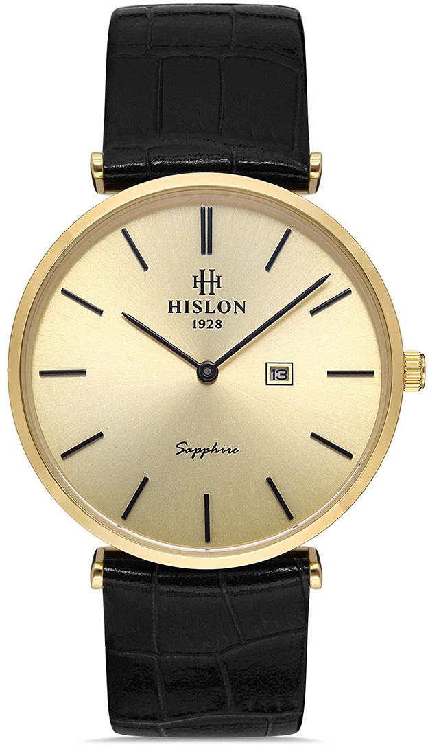 Hislon CL119G-08BG Takvimli 38 mm Siyah Deri Kordon Analog Erkek Kol Saati