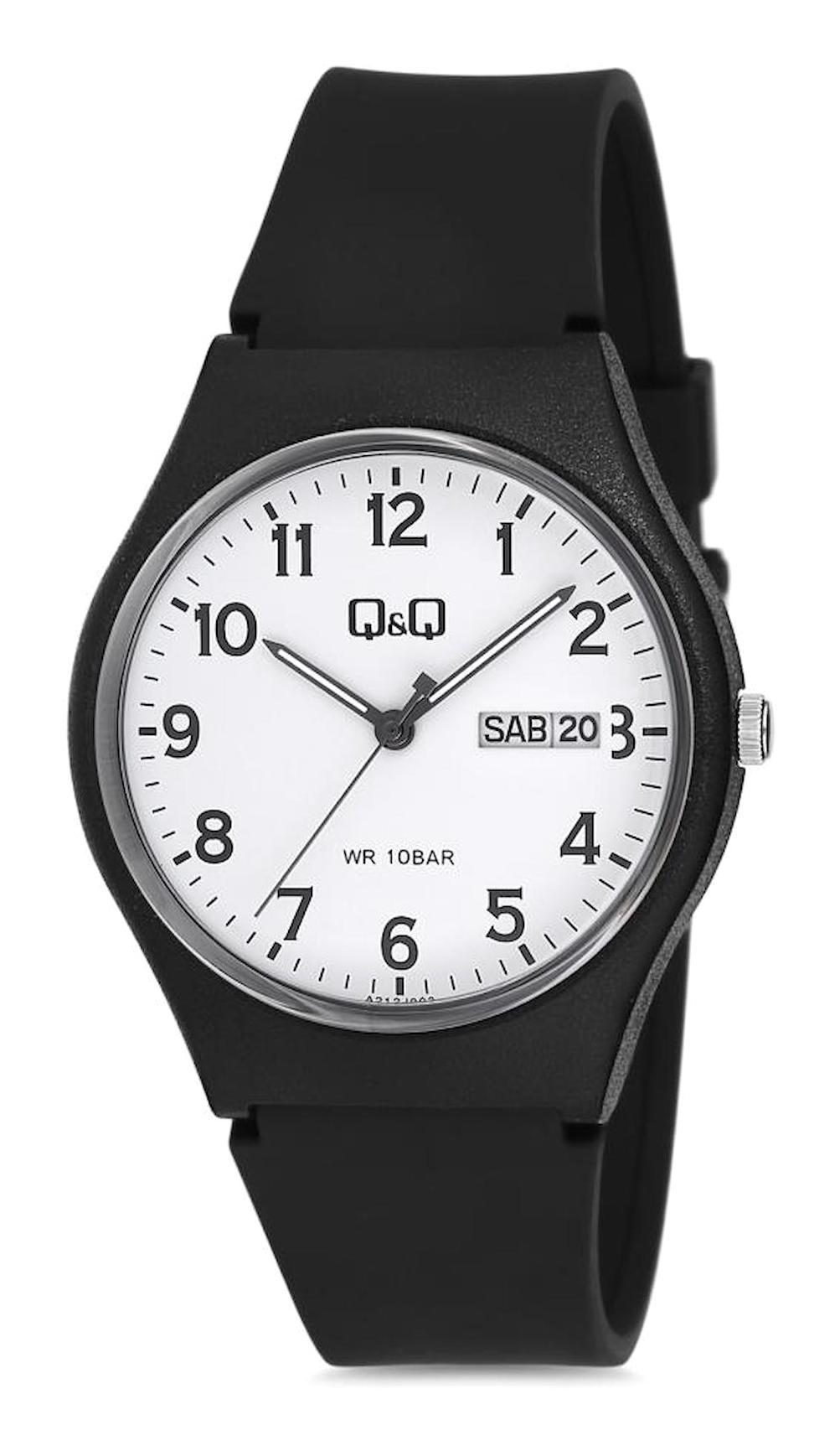 Q&Q A212J003Y Takvimli 37 mm Siyah Silikon Kordon Analog Erkek Kol Saati
