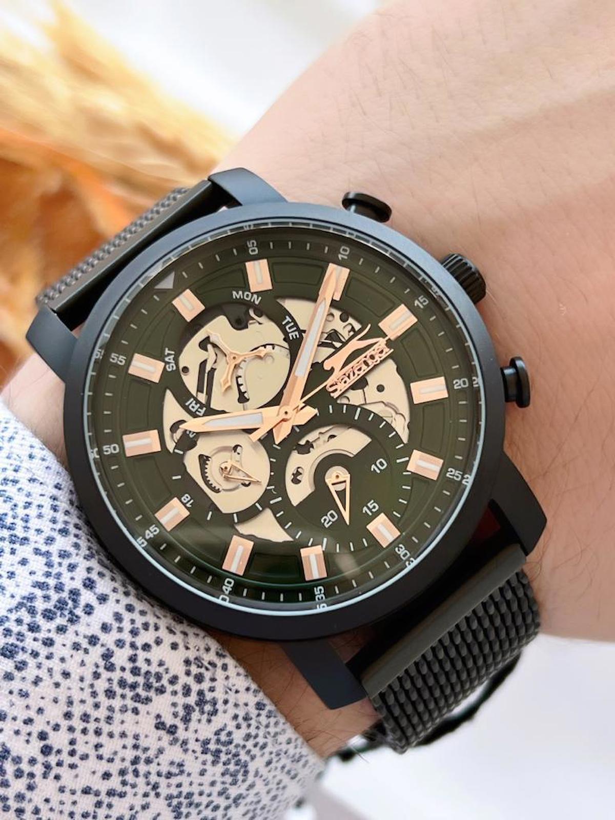 Slazenger BLKT.2.702 Takvimli 46-50 mm Siyah Çelik Kordon Analog Erkek Kol Saati