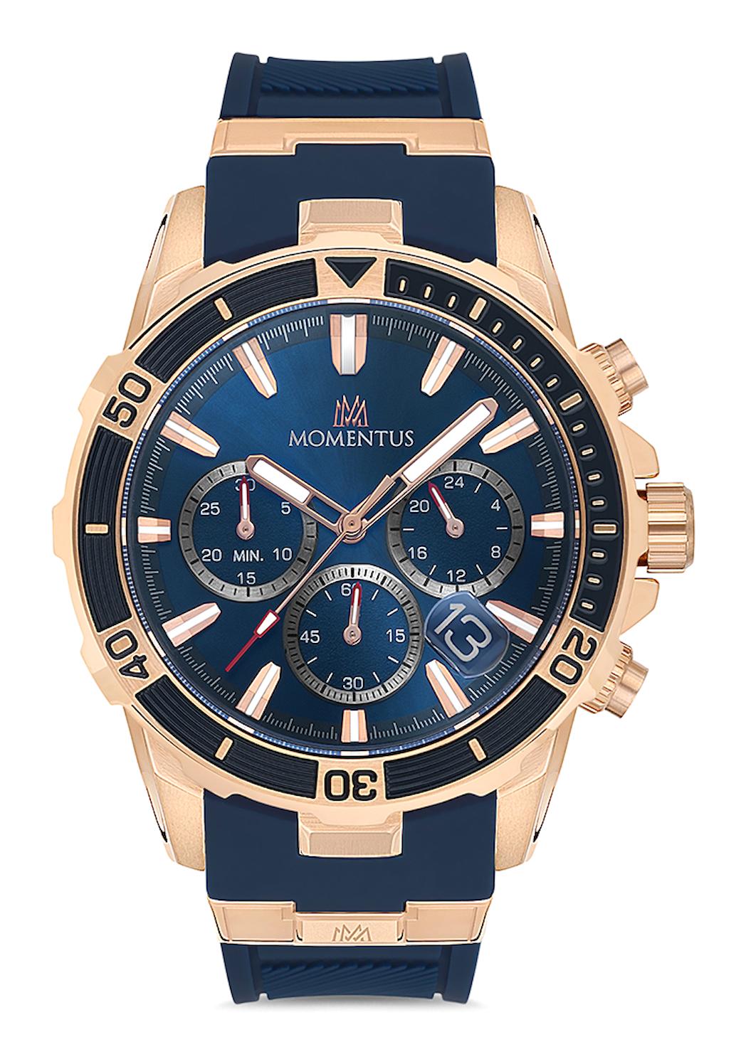 Momentus SM357T-11MR Takvimli 45 mm Lacivert Silikon Kordon Analog Erkek Kol Saati